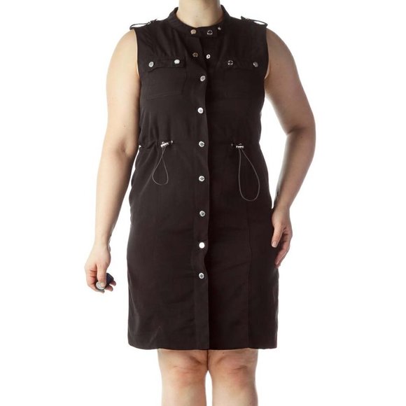 Calvin Klein Black Snap Buttoned Sleeveless Dress - Picture 1 of 3